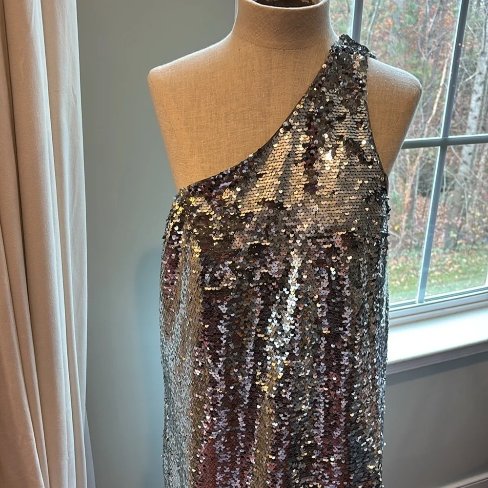 ANTHROPOLOGY /MAUVE sequin one shoulder party dress S Christmas new years - Picture 3 of 8